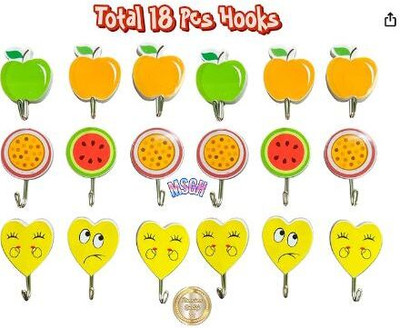 VS Enterprises VS Fruit & Emoji Decorative Wall Stick Hooks (Pack of 18) Hook 18(Pack of 18)