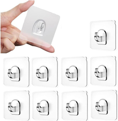 ZILLTOYIN Wall Hooks Transparent Reusable Seamless Hooks Waterproof For Bathroom & Kitchen Hook 10(Pack of 10)