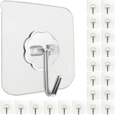 Aarykart Strong Adhesive Hook Wall Door Sticky Hanger Holder for Kitchen And Bathroom Hook 24(Pack of 24)