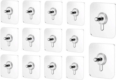 Mopslik Self Adhesive Punch-Free No Drill Bathroom / Kitchen Nail Wall Screw Hooks Hook 1(Pack of 14)