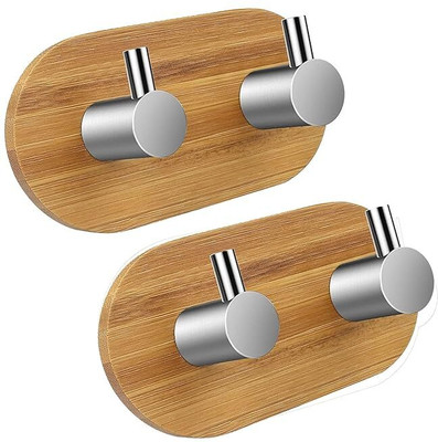 KESHUENTERPRISE Waterproof Adhesive Hooks Wood Hook Rail 4(Pack of 2)