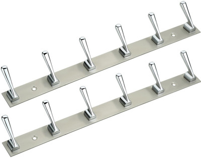 KEEPWELL 6 Pin Hook (Pack of 2) Stainless Steel Bathroom Cloth Hooks / Hanger / Key Holder / Door Wall Robe Hooks Rail for Hanging Keys, Clothes, Towel Hook Rail 6(Pack of 2)