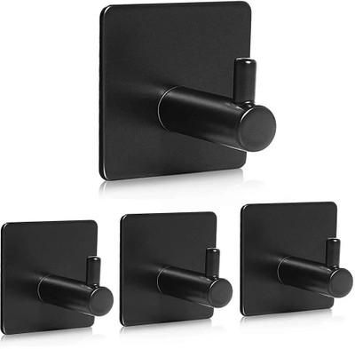 JIALTO Adhesive Hooks Heavy Duty Stick, Wall Hanger Towel Hooks, Black Hook 4(Pack of 4)