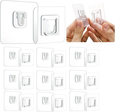 JIALTO 10Pc Double-Sided Adhesive Wall Hooks Hanger Strong Transparent Wall Hook|13.2lb Hook 10(Pack of 10)