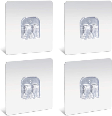 Kinzilla Shelf Adhesive Transparent Wall Hanger Kitchen Bathroom Hooks (Pack Of 4) Hook 4(Pack of 4)