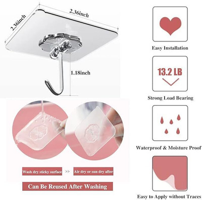 RetailEcom 5.5 cm Multi Purpose sticky transparent hook Stickers PINx12.66 Self Adhesive Sticker(Pack of 12)