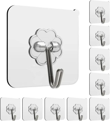 Whandly Strong Adhesive Hook Wall Doorr Sticky Hanger Holder for Kitchen And Bathroom Hook 1(Pack of 10)