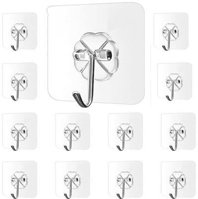 SOOLID PVC Wall Hooks | Adhesive Hook for Walls Heavy Duty | Kitchen Towel/Cloth Hanger Hook 24(Pack of 24)