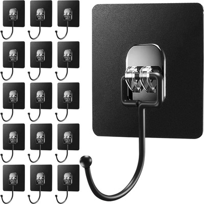 ABINKO Black Big Hook Sticky Hooks,for Hanging, Bathroom,Big Black Hook Hook 15(Pack of 15)