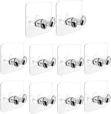 Shalvi Adhesive Hook Multi Power Plugs Socket Holder|Waterproof Wall Hook for Kitchen Hook 10(Pack of 10)