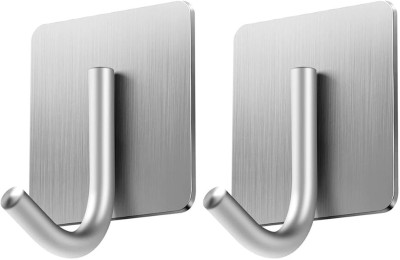 STEFFAN Self-Adhesive Silver Stainless Steel Hooks Heavy-Duty Wall Hangings, Waterproof Hook 1(Pack of 2)