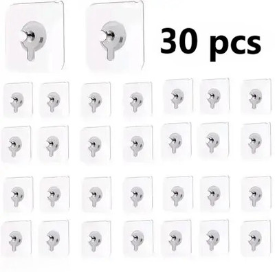 khodal Strong Adhesive Photo Frame Wall Hooks Sticky Hanger Holder for Home Hook 30(Pack of 30)