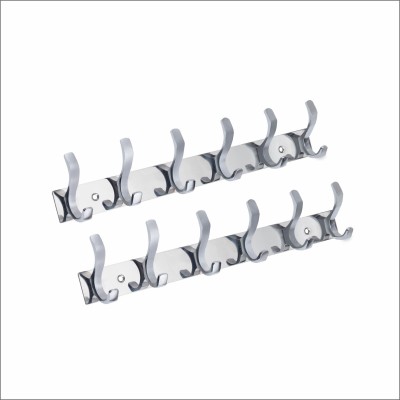 AAS COPULA 6 Pin SS Wall Hooks For Bathroom/Kitchen/Bedroom Cloth Hook/Towel Hanger Hook Rail 6(Pack of 2)