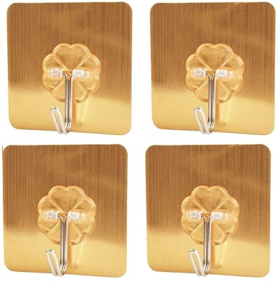 shubhagman Golden Super Self-Adhesive Wall Hooks, For Kitchen, Bathroom, Bedroom Waterproof Hook Rail 4(Pack of 4)