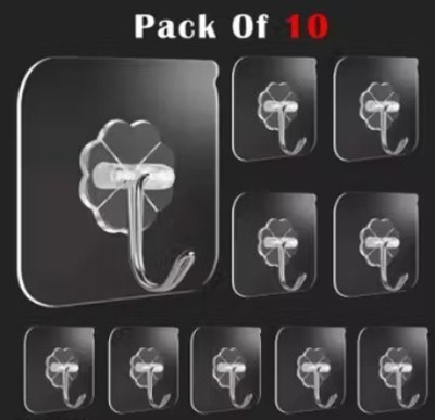Vivat 10 Pcs Self Adhesive Wall Hooks, Heavy Duty Sticky Hooks for Hanging 10KG (Max) Hook 10(Pack of 10)