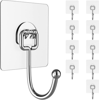 JIALTO 10 Pcs Heavy Duty Adhesive Big Hooks Set Hook 1(Pack of 10)