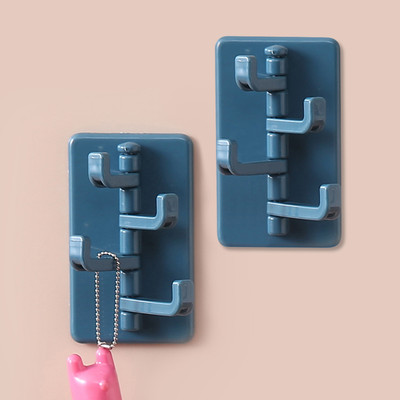 KUBER INDUSTRIES (Set of 2) Self-Adhesive Stick On Hooks (4 Hooks Attached) Hangers for Wall|Blue Hook 4(Pack of 2)