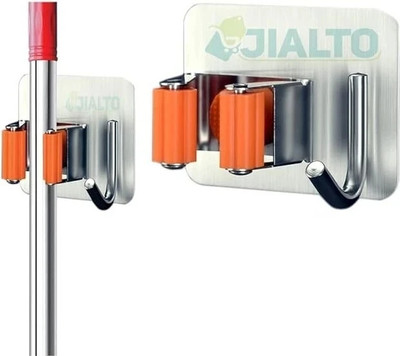 JIALTO Stainless Steel Broom Holder with Hook - Wall-Mounted Adhesive Storage Hook 1(Pack of 1)