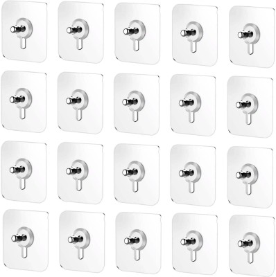 Mopslik Self Adhesive Punch-Free No Drill Bathroom / Kitchen Nail Wall Screw Hooks Hook 1(Pack of 20)