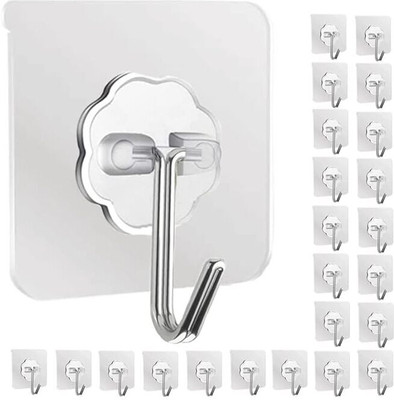 LeafBlu LeafBlu Adhesive PVC Hooks for Wall hook Without Drilling Transparent Hook 24(Pack of 1)