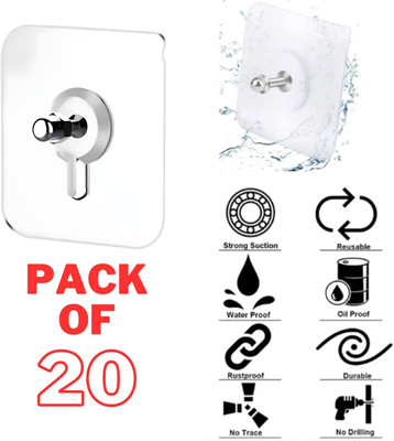 CoreValues Pack of 20 Adhesive Hooks, Detachable Self Adhesive Wall Screw Hooks Hook 20(Pack of 1)