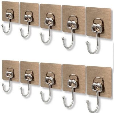 MERCEHIVE Waterproof Big Adhesive Heavy Duty Sticky Stainless Steel Hook Hook 10(Pack of 10)