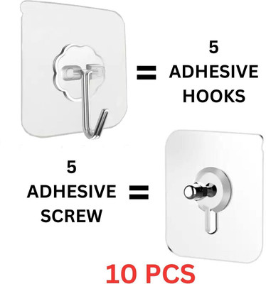 Casacraft Wall Mount Non-Trace Screw Hook Stickers: Damage-Free Hanging - Mix Hooks Screw Hook 10(Pack of 10)