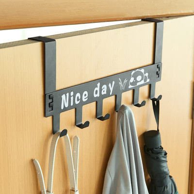 XYJIQS Over Door Hook Hanger Heavy-Duty Hook Organizer with “Nice Day” Hook Rail 6 Hook 6(Pack of 1)