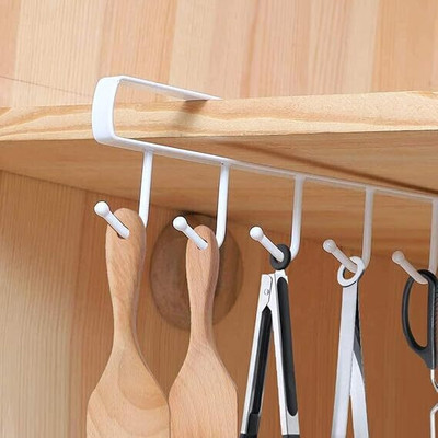 JPIRONS 6 Hooks Under Shelf Cup Holder Stand for Kitchen Multi-Functional Hook 6(Pack of 3)