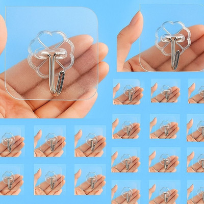 XYLARA Transparent Heavy Duty Self-Adhesive Hooks, Waterproof No Drill, Stick-On Hooks Hook 1(Pack of 20)