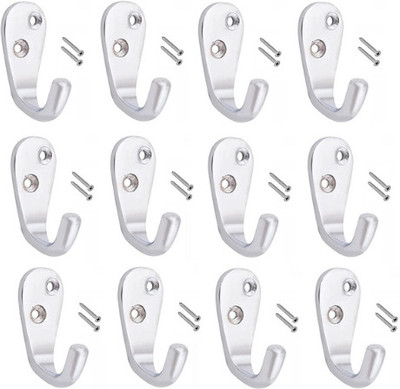 Sureify Aluminium Alloys Single J Hook Cloth Bathroom Room Kitchen Wall Hooks Hook 1(Pack of 12)