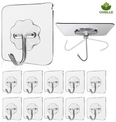 Coselle Strong Adhesive Hooks for Hanging Cloths, Coat, Kitchen/Bathroom Hook Hook 10(Pack of 10)