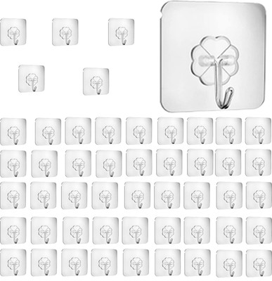 Elencraft Wall Hooks | Heavy Duty Self Adhesive Hooks Transparent Waterproof Sticky Hooks Hook 50(Pack of 50)