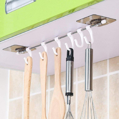 Fulkiza Multi-Purpose Stainless Steel Hook Rail with 6 Plastic Hooks Bathroom Kitchen Hook Rail 6(Pack of 1)