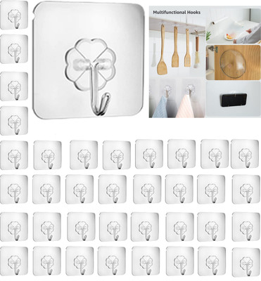 Elencraft wall hooks | heavy duty self adhesive hooks transparent waterproof sticky hooks Hook 36(Pack of 36)