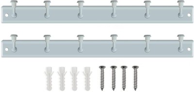 Caneuf Metal 6 Hook Door/Wall Cloth Hanger with Screws for Bathroom Kitchen (Pack of 2) Hook 6(Pack of 2)