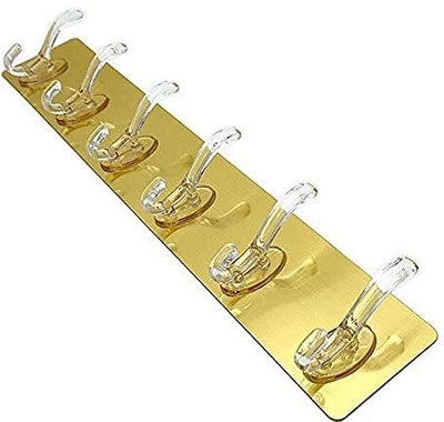 Stadash Gold 6-in-1 Adhesive Wall Hooks - Heavy Duty Waterproof Sticky Hooks for Wall Hook Rail 6(Pack of 1)
