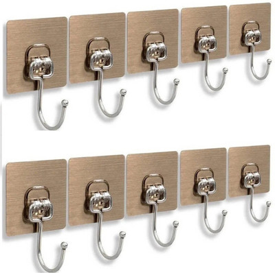 E-ECL Waterproof Big Adhesive Heavy Duty Sticky Stainless Steel Hook Hook 10(Pack of 10)