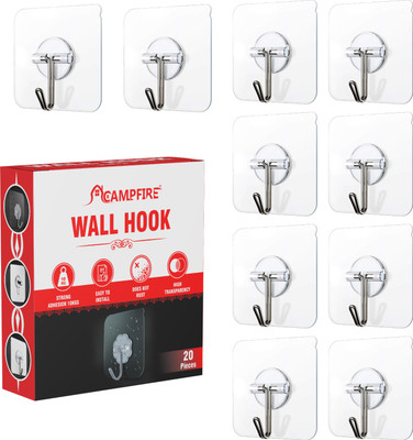 Campfire Strong Adhesive Sticky Hook For Kitchen & Bathroom(Do Not Stick On Painted wall) Hook 10(Pack of 10)