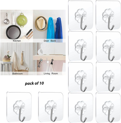 Whandly Sticky Hooks for Keys Bathroom Kitchen Adhesive Utility Hooks (pack of 10) Hook 10(Pack of 10)