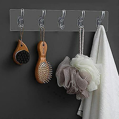 Fulkiza Adhesive Sticker Multi-Purpose 6 Hook for hanging strong Hook Rail 6(Pack of 1)