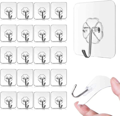beecraft wall hooks without screws, self adhesive hooks For Hanging Household Accessories Hook 20(Pack of 20)