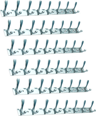 Shoptry LABS STEEL Cloth Hanger RAIL BTTHROOM&DOOR HOOK HANG KEY CLOTH TOWEL ETC Hook Rail 48(Pack of 6)