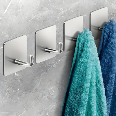 JIALTO 4-Self Adhesive J Hooks for Wall | Stainless Steel Hook 4(Pack of 4)