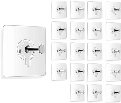 BRAND VILLA Photo Frame Wall Hooks Without Drilling Self Adhesive Stainless Steel Heavy Duty Hook 20(Pack of 20)