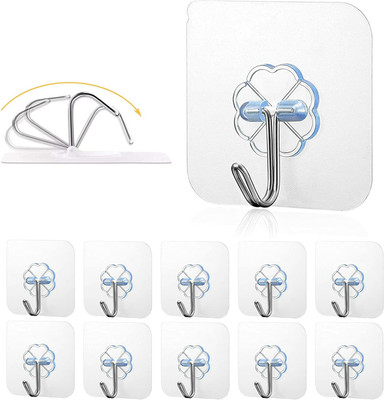 Elencraft Wall Hooks | Heavy Duty Self Adhesive Hooks Transparent Waterproof Sticky Hooks Hook 10(Pack of 10)