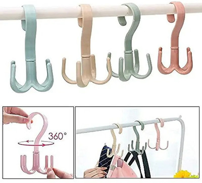 SJK Scarf Tie Rack Hook for Close Organizer 4 Claws 360 Degree Rotating,(PACK OF 2) Accessories Organizer