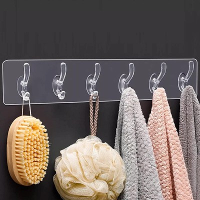 FLOBIQUE Wall Hanger Hooks for Clothes Strong Self Adhesive Sticker Kitchen,Bathroom,Home Hook Rail 6(Pack of 1)