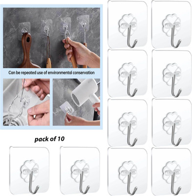 beecraft Transparent Waterproof Hooks No Drill Hooks For Kitchen, Bathroom For Hanging Hook 10(Pack of 10)