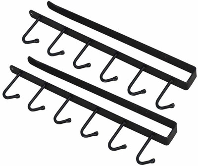 ANVIK SS 6 Hook Under Shelf Cabinet Rack for Cup, Mug Belt Scarf Tie Utensils Holder Hook Rail 6(Pack of 2)